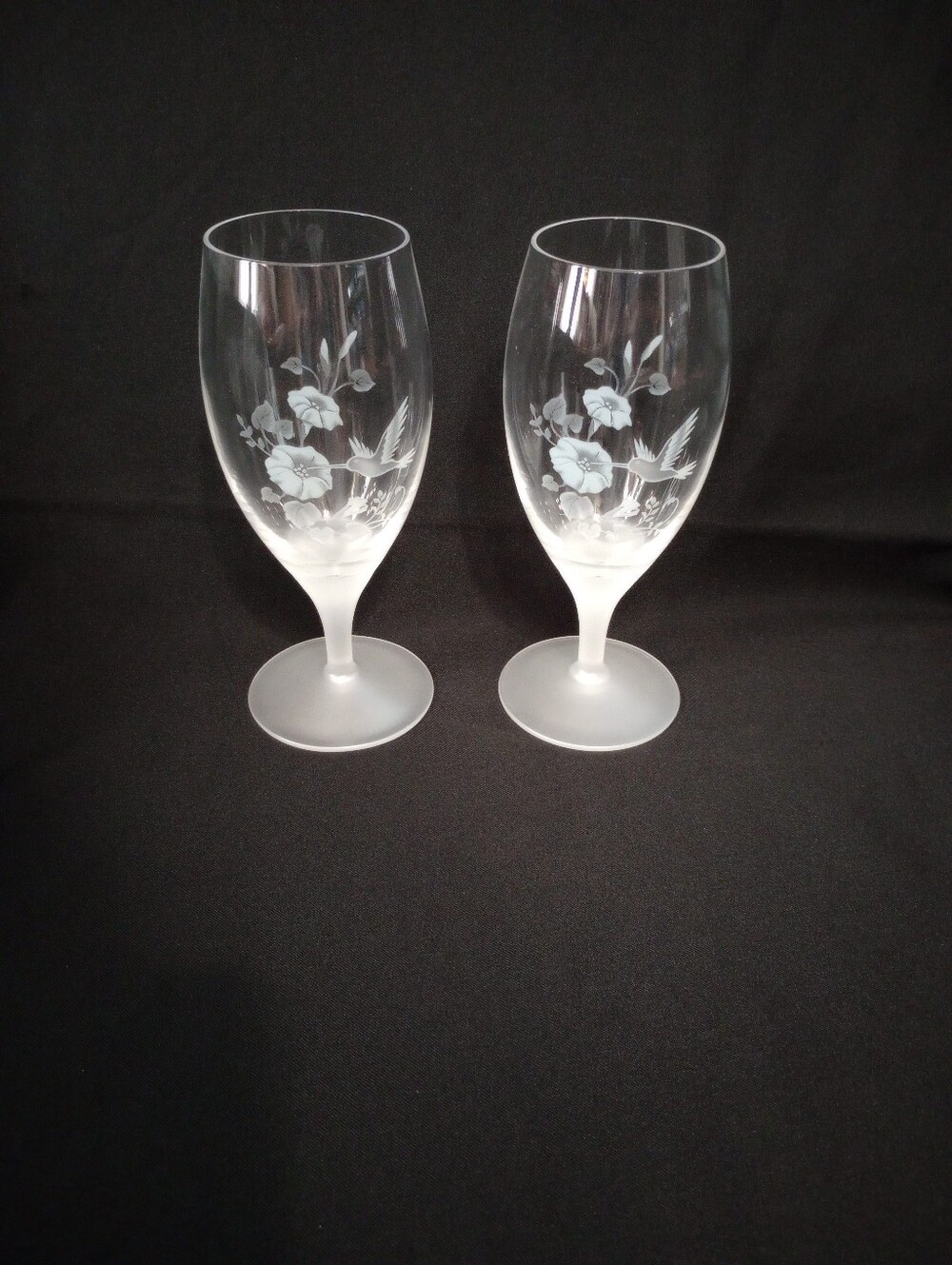 Vintage Avon Hummingbird Crystal Etched Wine/Water Glasses - Set of 2